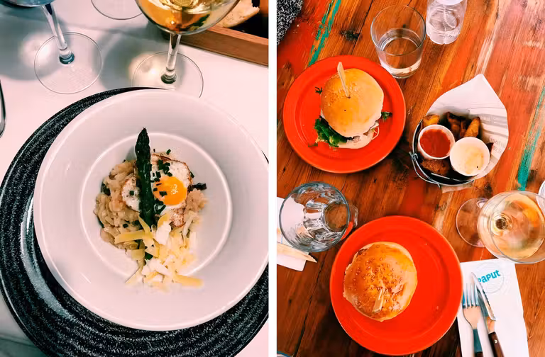 Plato del restaurante Pan y Vino, Y y hamburguesa de Paput