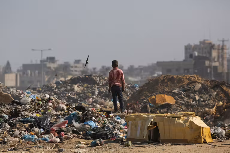 UNRWA gestiona la recogida de residuos para frenar la propagación de enfermedades en medio del hacinamiento, el calor y la escasez de suministros médicos, junio de 2024.