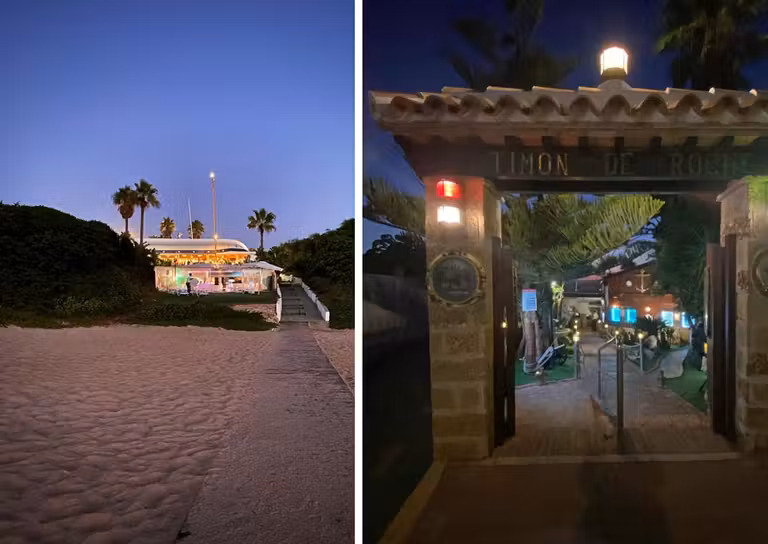 Restaurante Timón de Roche visto desde la playa y puerta del mismo