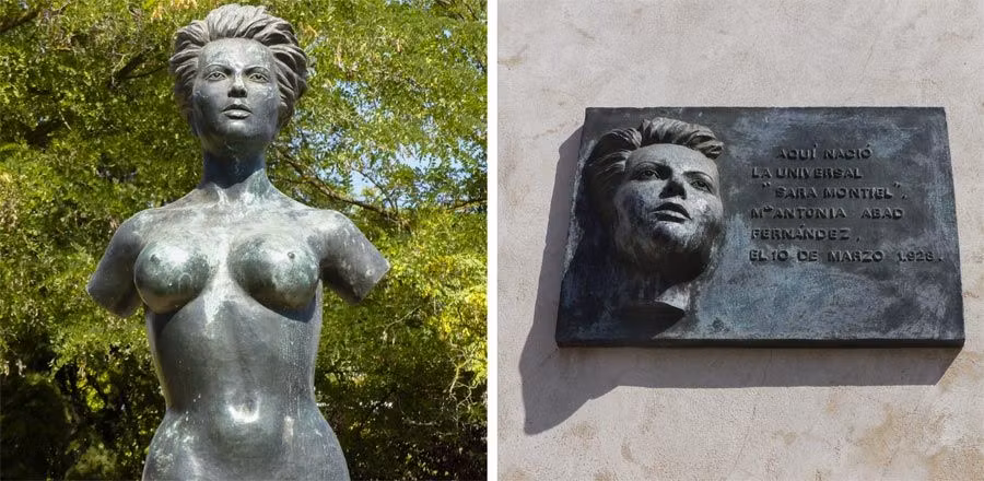 Estatua de Sara Montiel y placa conmemorativa de la casa donde nació.