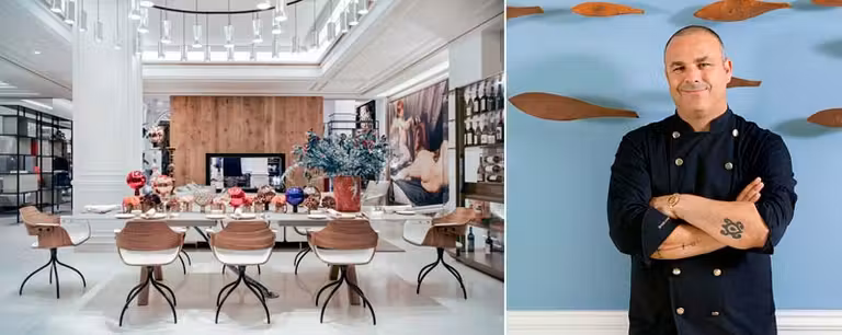 Salón del restaurante del Palacio de los Duques y Ángel León.