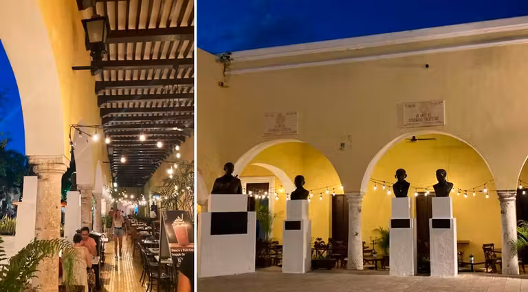 Dos imágenes de Plaza de Santa Lucía, en Mérida (México).