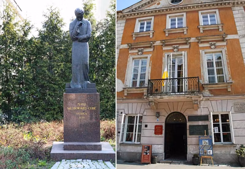 Escultura de Maria Sklodowska-Curie en el El Instituto Nacional de Investigación Oncológica Maria Sklodowska-Curie y Casa Museo de Maria Sklodowska