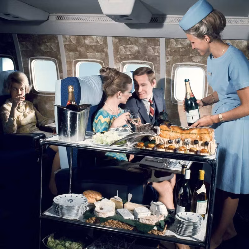 Servicio en la Première classe de Air France en 1960.