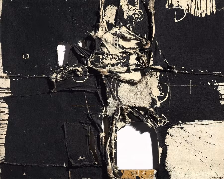 cuadro 64 de manolo millares en feria de arte tefaf