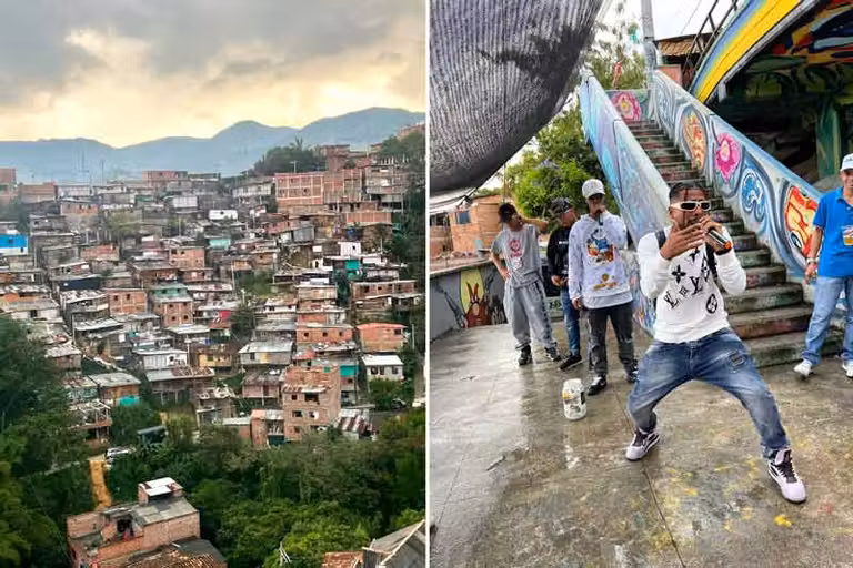 Vista general de la Comuna 13 y raperos en sus calles en Medellín
