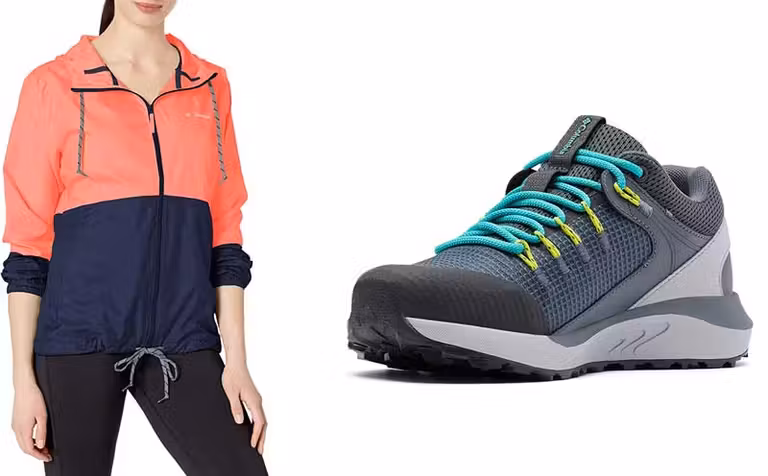 cortavientos y zapatilla de trekking