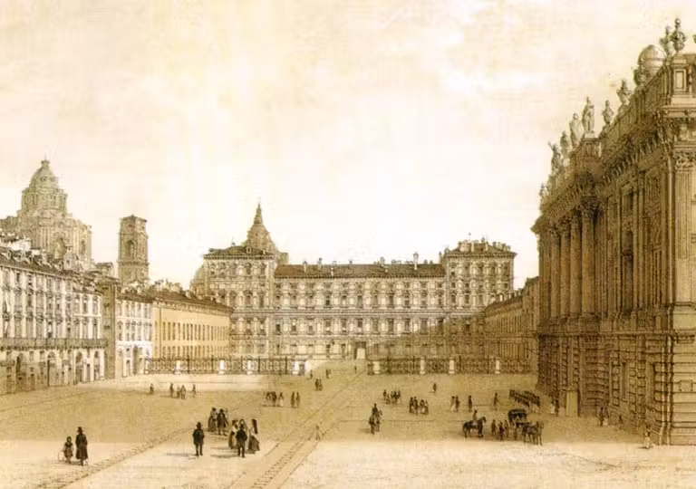 La Piazza Castello en el siglo XIX.