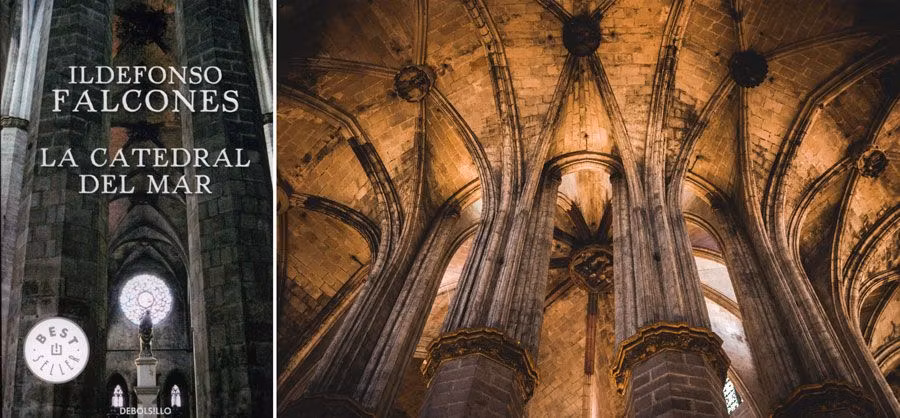 Libro La Catedral del Mar e interior de la Basílica de Santa María del Mar.