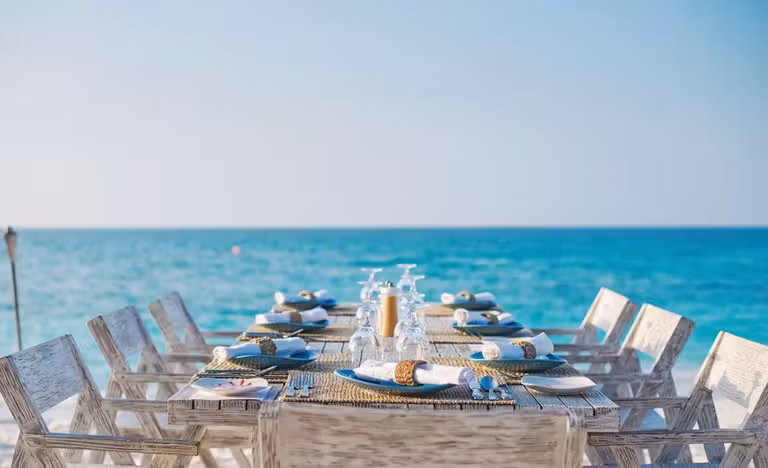 Comer en el Crab Shack de Maldivas