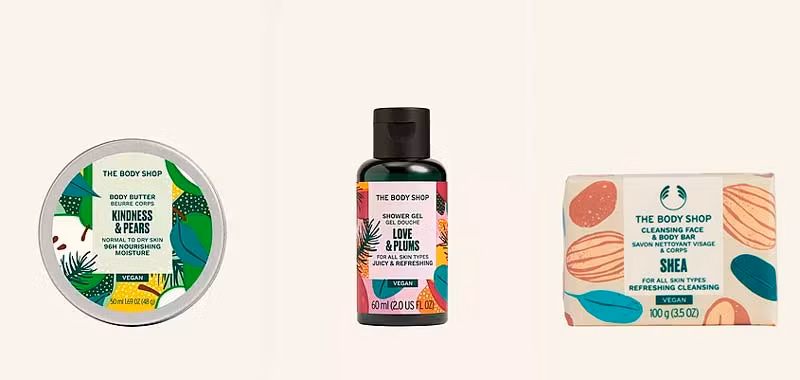 Productos de © The Body Shop de pequeño tamaño.