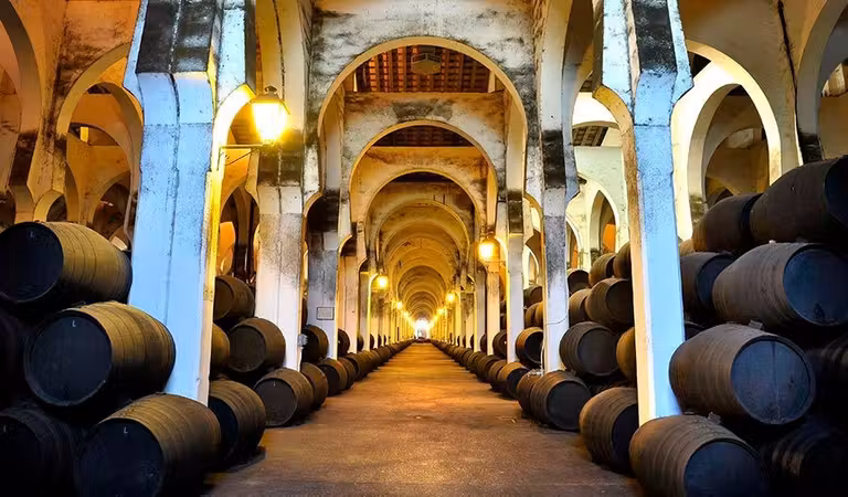 Barricas en una bodega de Jerez.