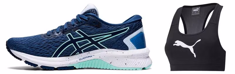 Zapatillas de correr de Asics y top deportivo de Puma.