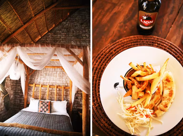 cama y plato de lodge Gwango Heritage Resort