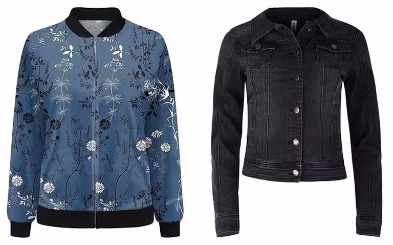 Chaqueta azul estampada y chaqueta vaquera