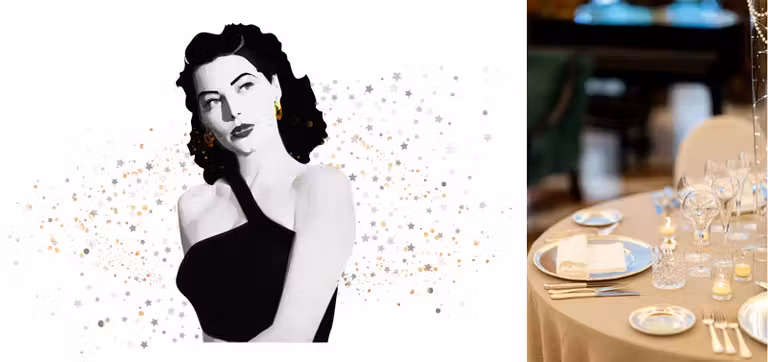 Ava Gadner y mesa de gala en el hotel Intercontinental