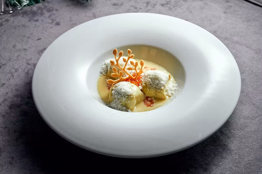 Ravioli de bogavante, menú navideño del hotel Orfila