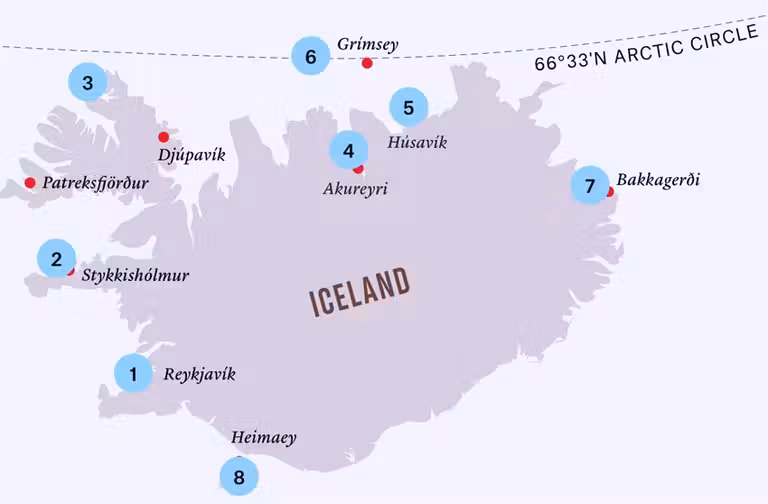 Mapa ruta del Hurtigruten en Islandia.