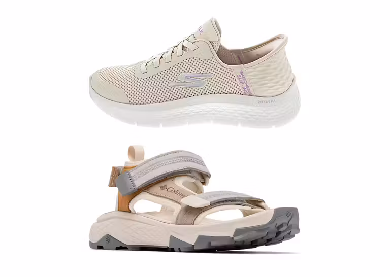 Skechers y sandalias de trekking Columbia.