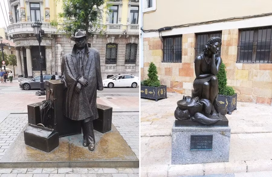 Estatuas de ‘El Viajero’ y ‘La Pescadera’.