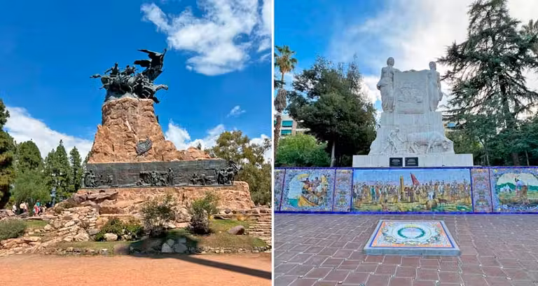Monumento al Ejército de los Andes y monumento a la Hermandad Hispano Argentina.