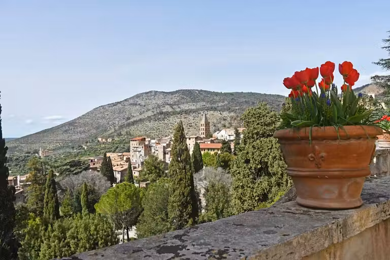 Flores y vista desde Villa d’Este