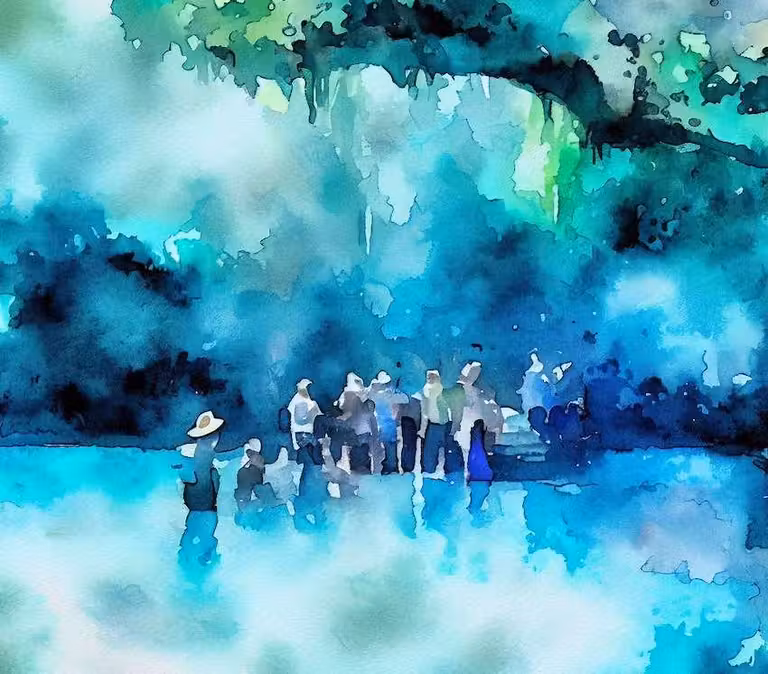 Acuarela de un cenote en México