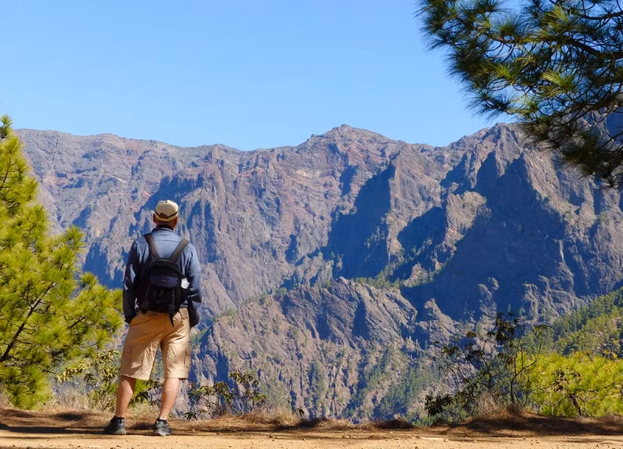 persona mirando el paisaje en el Parque Nacional de la Caldera de Taburiente en la isla de La Palma.
