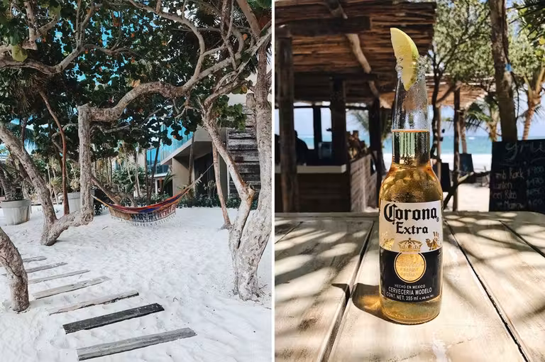 Tumbona y cerveza Corona en el hotel Casa Malca