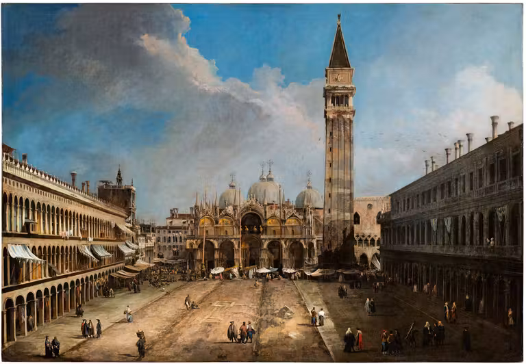 La Plaza de San Marcos en Venecia. Canaletto, hacia 1723-1724. © Museo Thyssen-Bornemisza Madrid