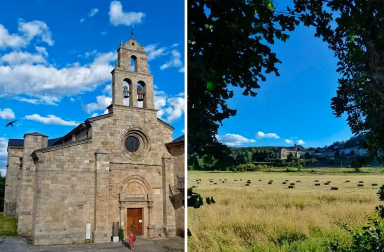 Monasterio de San Martín de Castañeda (izq.) y praderío que lo rodea (dcha.).
