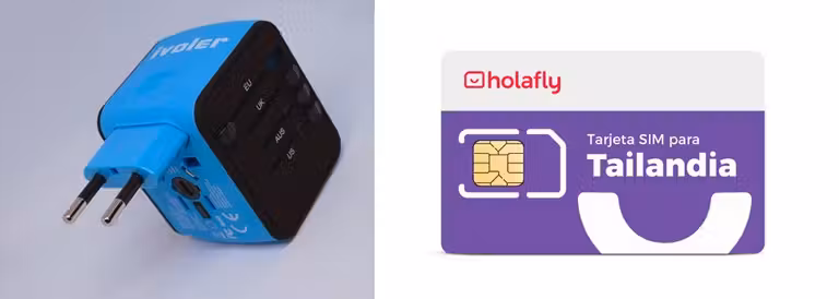 Adaptador de corriente y tarjeta SIM de holafly