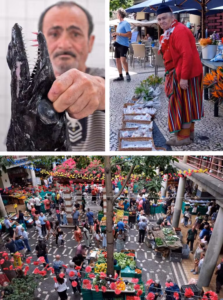 Mercado dos Lavradores con pescadero y floristera.