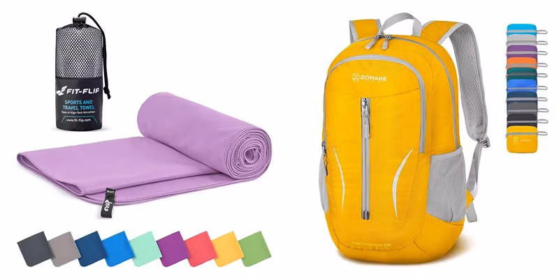 toalla morada y mochila amarilla