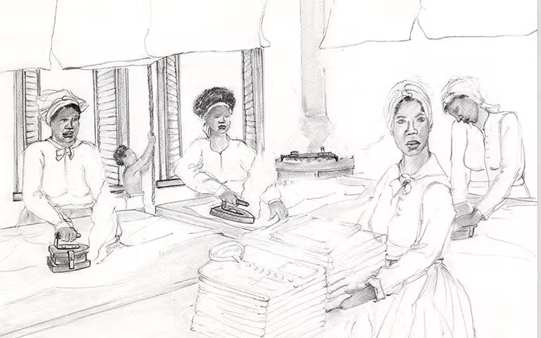 Mujeres planchadoras. ‘Medianoche en el tren de lavado’. Fernando Alonso Andújar, 2014