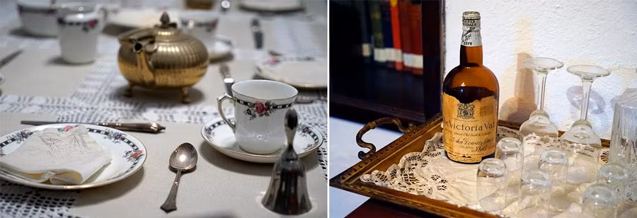 juego de te y botella de licor de la casa 21 del barrio de bella vista