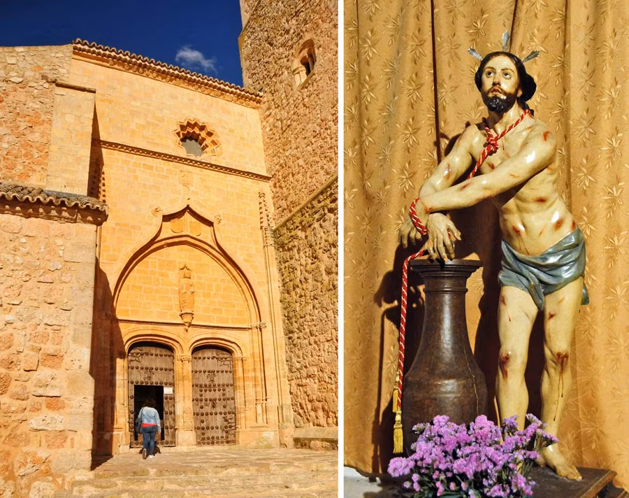 Colegiata de San Bartolomé e imagen del Cristo de la columna.