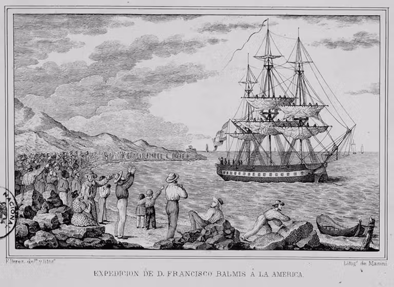 Litografía de la Corbeta María Pita, de la expedición de Balmis.
