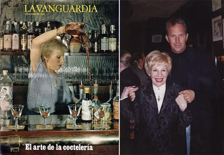 Portada de La Vanguardia (1984) y Mª Dolor Boadas con Kevin Costner.