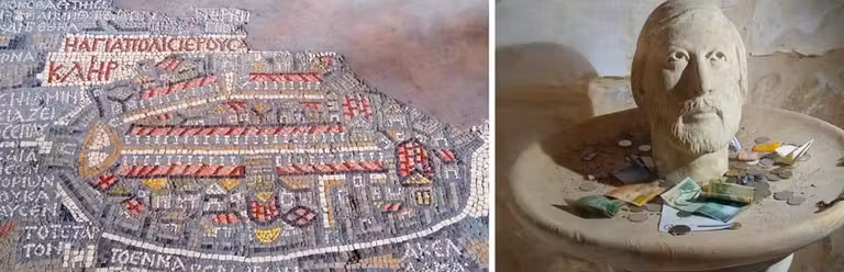 Detalles de las iglesias de San Jorge y San Juan en Madaba.