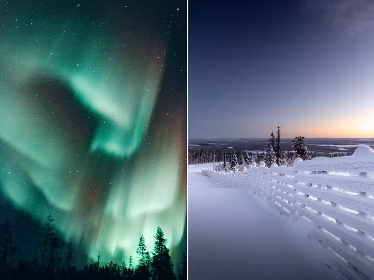 aurora boreal y paisaje nevado