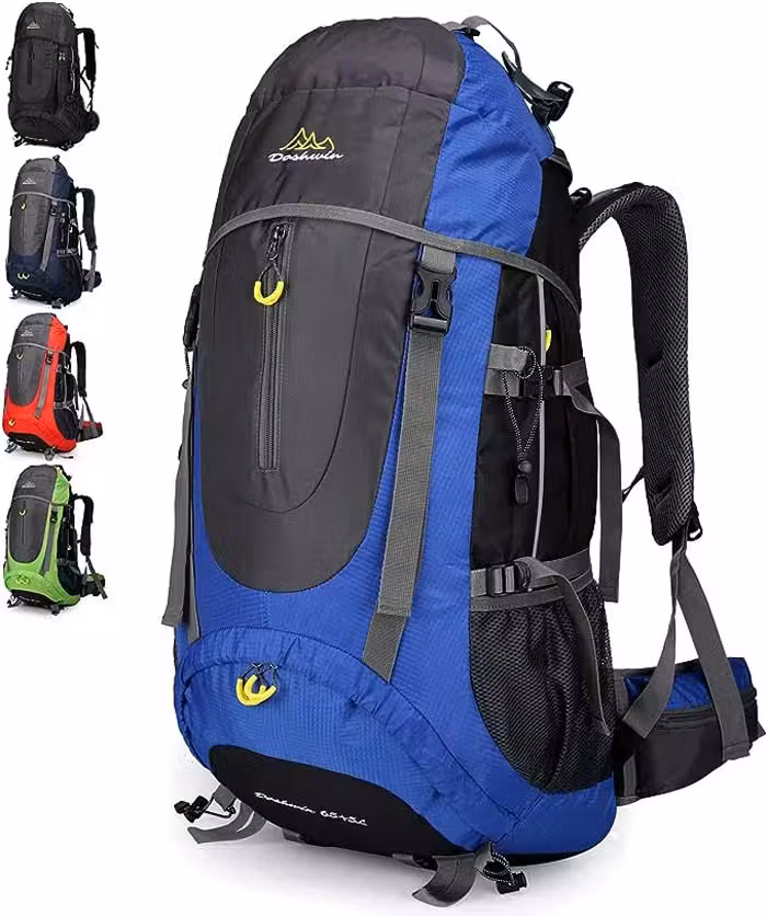 mochila de viaje azul